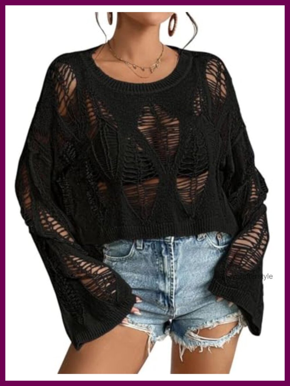 Womens Gothic Oversized Sweater Punk Long Bell Sleeve Knit Crop Top Pullover